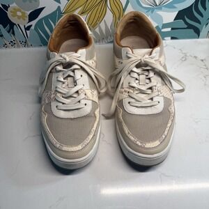 Lucky Brand Stucco Beige Hinnia Leather Mesh Lace Up Sneakers Women's Size 11M